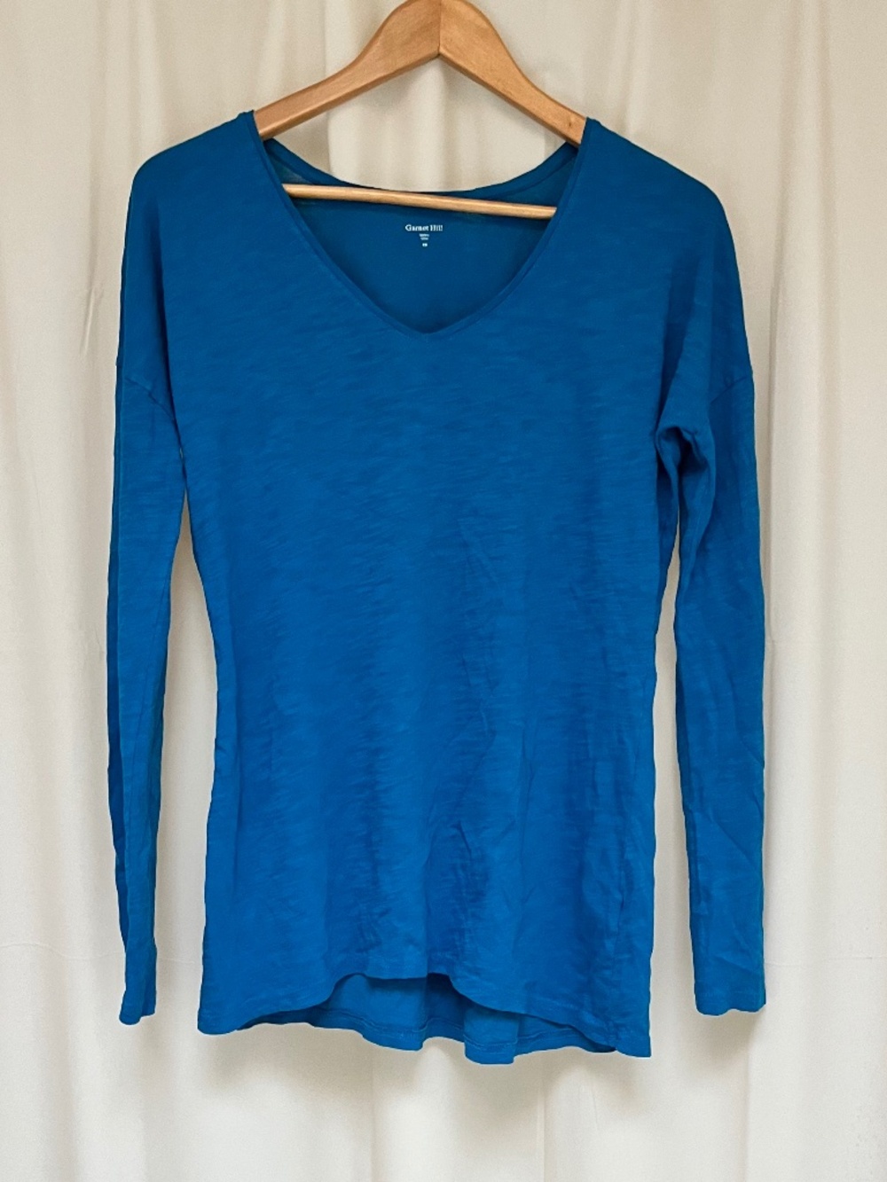 Garnet hill long sleeve deep aqua shirt v-neck nwot relaxed fit